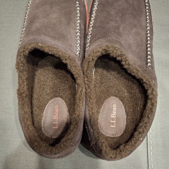 L.L. Bean Mountain Brown Suede Scuff Fleece Slippers Men Size 11 - Picture 4 of 8